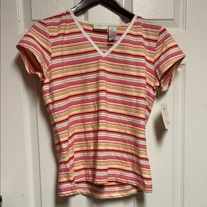 Liz Claiborne Vibrant Striped V-Neck Tee